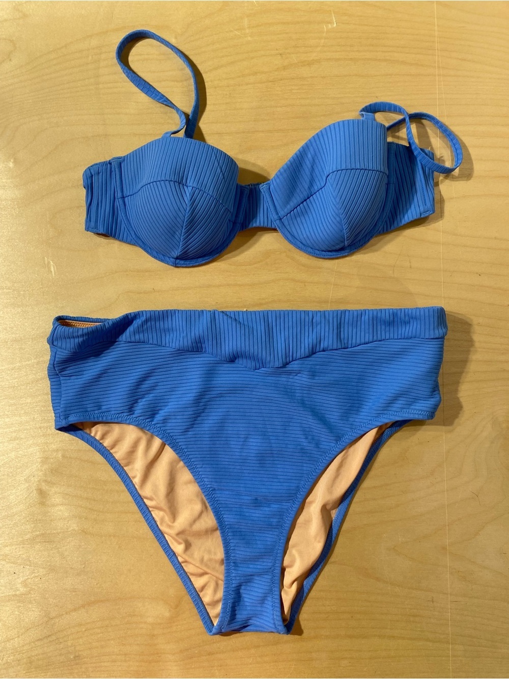Blue Ribbed Underwire Bikini Set - Women Swim 1X (SC)